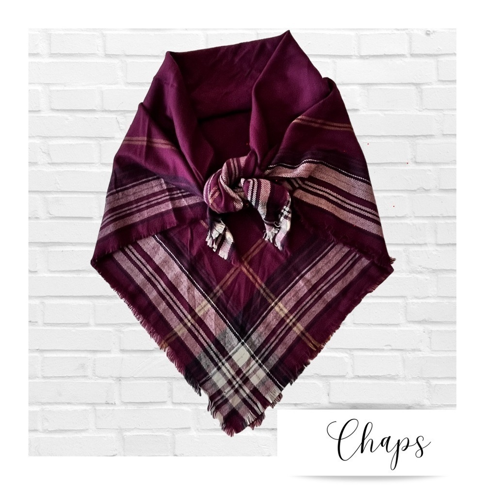 Ralph Lauren Chaps Maroon Tartan Plaid Large Square Scarf Scandi Girl Cabincore